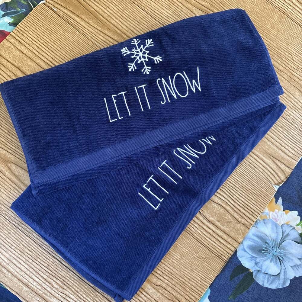 Rae Dunn Artisan by Magenta 2 Hand Towels "Let it Snow" Winter Snowflake Holiday